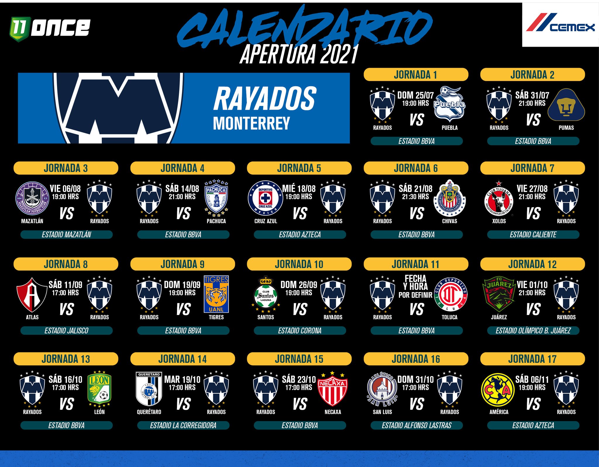 Liga MX Consulta el calendario de juegos de Rayados para el Apertura 2021