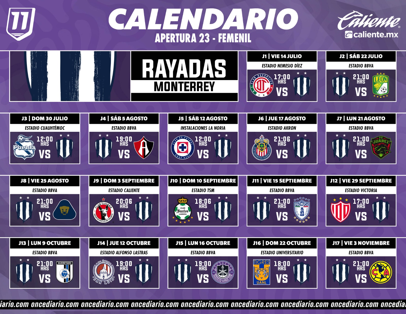 Calendario de Rayadas para el Apertura 2023